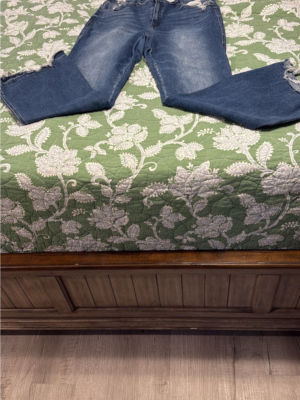 Flying Monkey Distressed Mid-Blue Cropped Jeans
